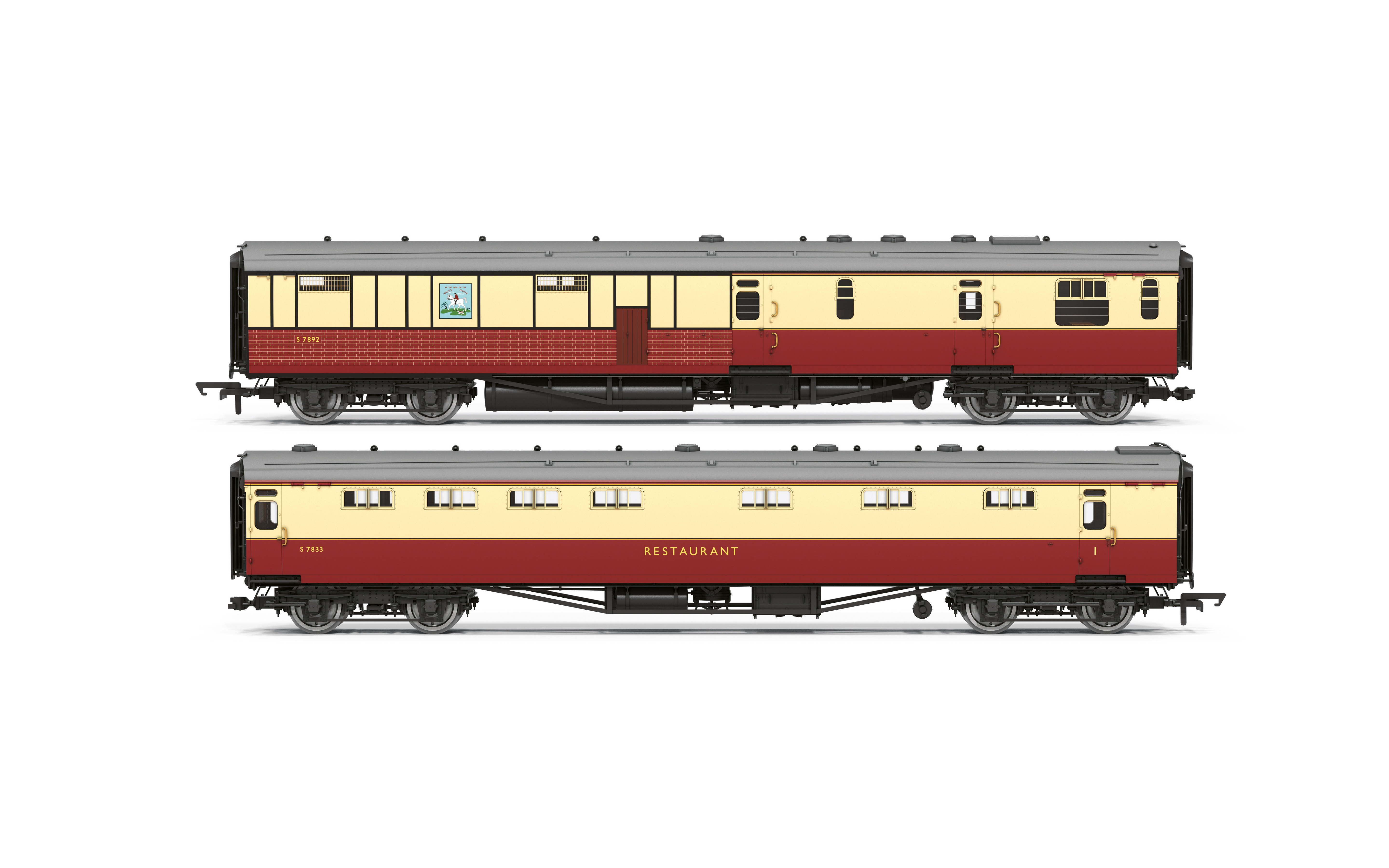 HORNBY R40470 BR KITCHEN AND BUTTERY CAR & COMPOSITE RESTAURANT WHITE HORSE TWIN PACK