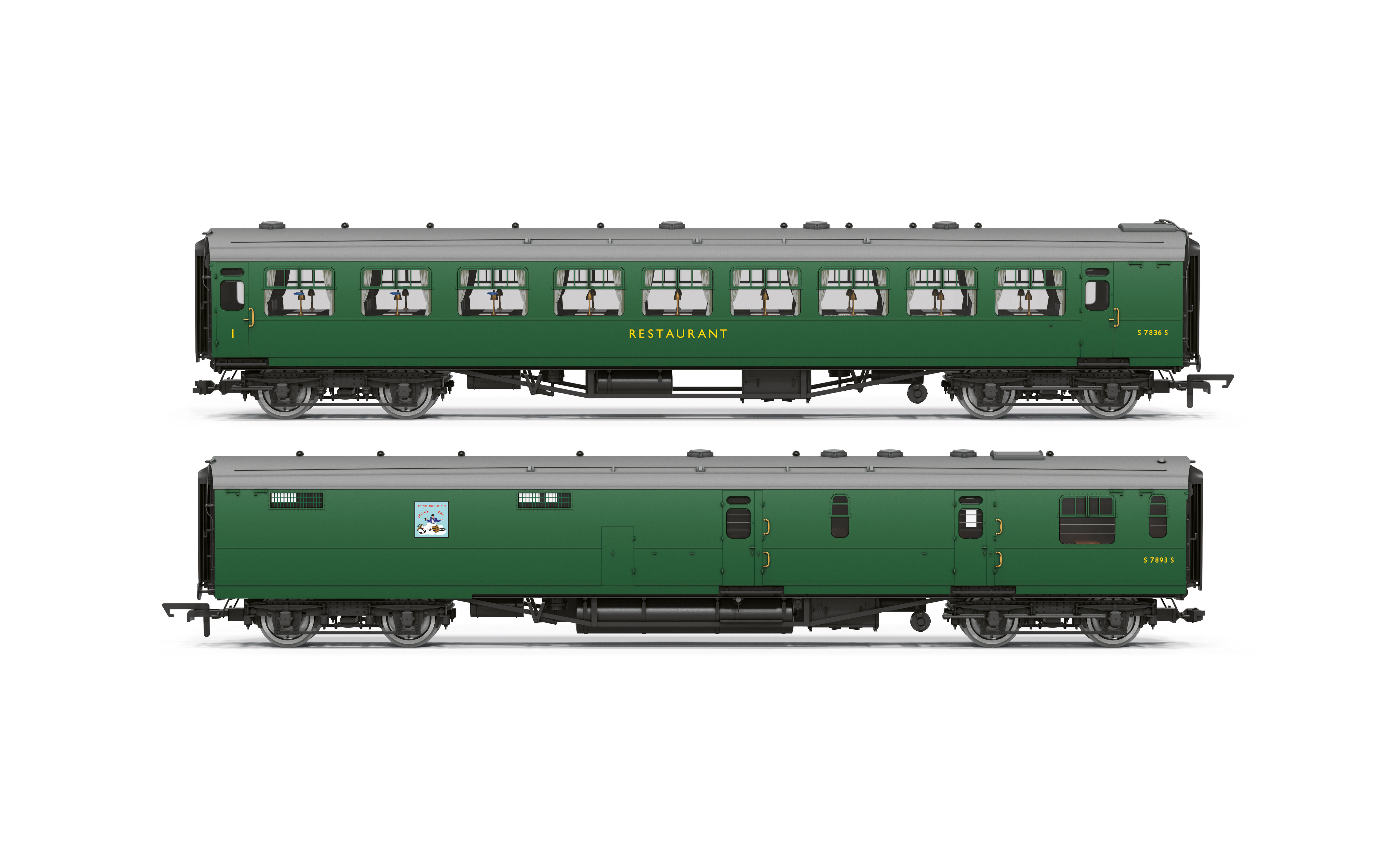 HORNBY R40471 BR KITCHEN AND BUTTERY CAR & COMPOSITE RESTAURANT JOLLY TAR TWIN PACK