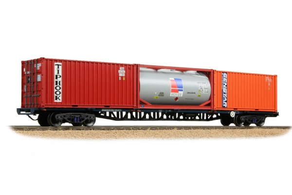 BACHMANN 38-628A FFA BOGIE CONTAINER INNER FLAT BR BLUE PRIVATE OWNER MARTIME CONTAINERS