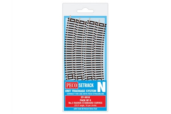 PECO ST-3016 N GAUGE PACK OF 8 3rd RADIUS STANDARD CURVES