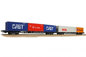 BACHMANN 38-627A FGA BOGIE CONTAINER FLATS X 2 BR BLUE WITH PRIVATE OWNER MARITIME CONTAINERS