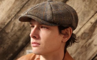 EUROSTICK CARLYLE TWEED NEWSBOY CAP JUMBO HERRINGBONE BROWN